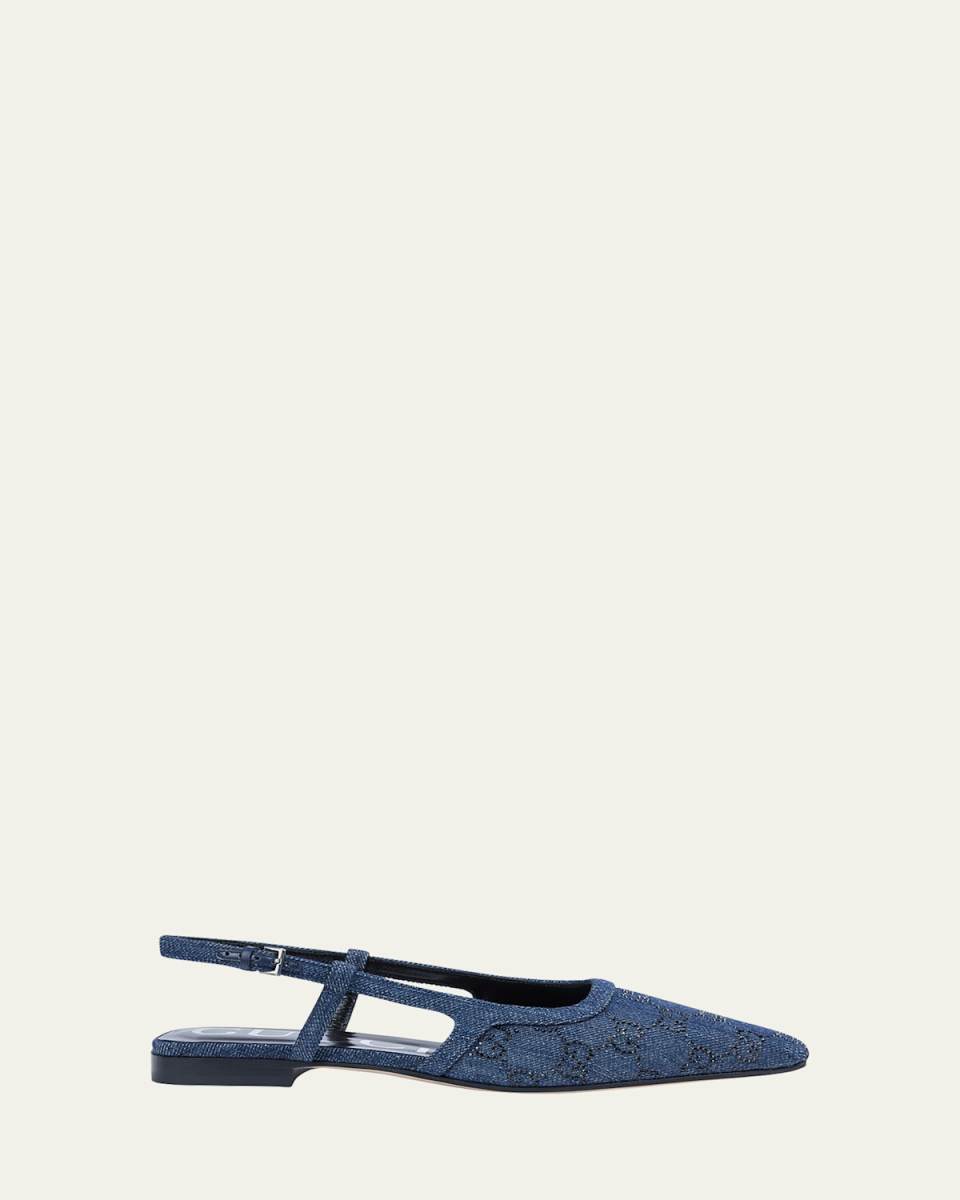 Demi Crystal GG Denim Slingback Ballerina Flats